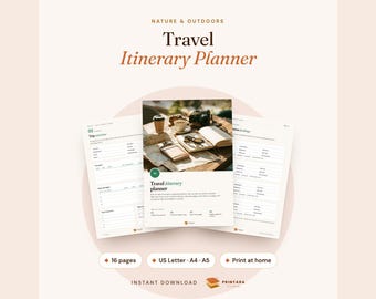 Travel Itinerary Planner Printable, Trip Planner, Daily Itinerary Pages, Travel Budget, Flight and Hotel Bookings, Vacation Planner
