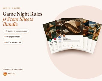 Game Night Rules Bundle: Mahjong, Canasta, Bridge, Cribbage, Euchre, Mexican Train (Digital Download)