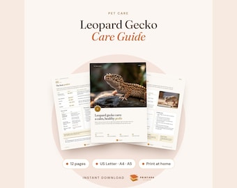 Leopard Gecko Care Guide, Tank Setup, Feeding & Shedding Log (Printable)