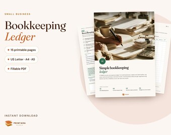 Bookkeeping Ledger Printable Fillable PDF, Small Business Income and Expense Tracker, Mileage Log, Monthly Profit Summary, Undated