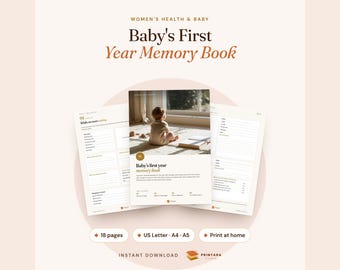Baby Memory Book Printable, Gender Neutral Baby Book, First Year Milestones Month by Month, Baby Keepsake Journal