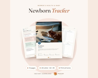 Newborn Tracker Printable, Baby Feeding Log, Diaper Log, Sleep Chart, Breastfeeding and Pumping Tracker, New Parent