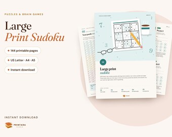 Large Print Sudoku for Adults and Seniors, 240 Puzzles, Easy Medium Hard, 2 Per Page, Big Numbers, Answer Key, Printable Brain Games