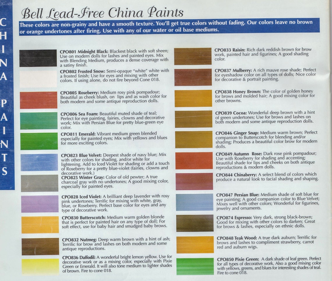 China paints Bell china paints in 38 different colors Color Etsy