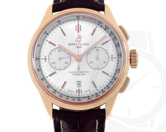 Reloj cronógrafo Breitling Premier para hombre, caja dorada, correa de piel marrón, reloj de lujo, regalo para él.