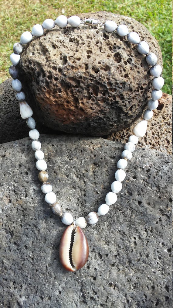 All natural handmade jobs tears necklace with half cowrie Etsy