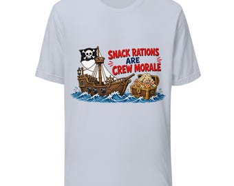Snack Rations Are Crew Morale T-Shirt, Funny Pirate Ship Snack Lover Tee, Cartoon Treasure Chest Gift, Christmas Gift Dad