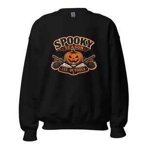 Spooky Season Est. October Halloween Sweatshirt, Vintage Pumpkin Broom Jumper, Witchy Bat Crewneck, Autumn Gift