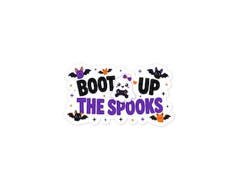 Boot Up The Spooks Halloween Sticker, Cute Ghost Gamer Decal, Spooky Bat Laptop Sticker, Kiss Cut Halloween Gift
