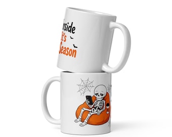 Dead Inside But It's Spooky Season Halloween Mug, Funny Skeleton Coffee Cup, Cosy Autumn Spooky Mug Gift