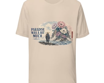 Paradise Was A Bit Much T-Shirt, Japanese Woodblock Style Anime Fan Tee, Surreal Flower Island Art Shirt, Christmas Gift