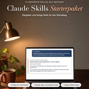 Pakiet startowy Claude Skills po niemiecku | 10 sprawdzonych umiejętności + przewodnik w formacie PDF | Samouczek Claude AI, szablony AI dla freelancerów i biur