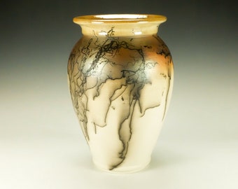 Horse Hair Raku Pottery Vase.  Terra Sigillata, hand polished.