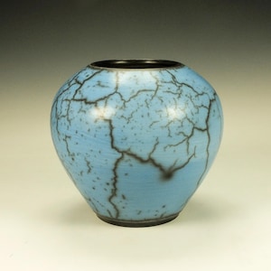 Naked Raku Pottery.  Blue Terra Sigillata, hand polished.