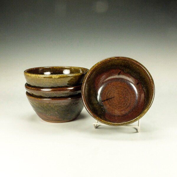 Pottery bowls. Set of 4.  Dessert bowls.  Cereal bowls.  Soup bowls.  Tenmoku glaze.