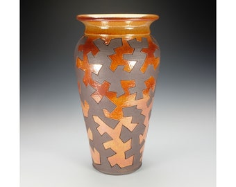 Raku Zig Zag Puzzle Pottery with crackle glaze.