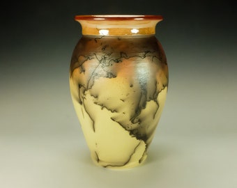 Horsehair Raku Pottery.  Yellow Terra Sigillata, hand polished.