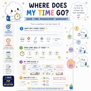 ADHD Time Management Worksheet for Kids, Time Planning Printable, Executive Function Activity, Time Blocking Worksheet, Digital PDF