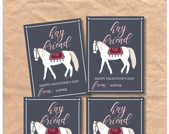 Horse / Pony Classroom / School Kids Valentine Cards: Printable & Editable