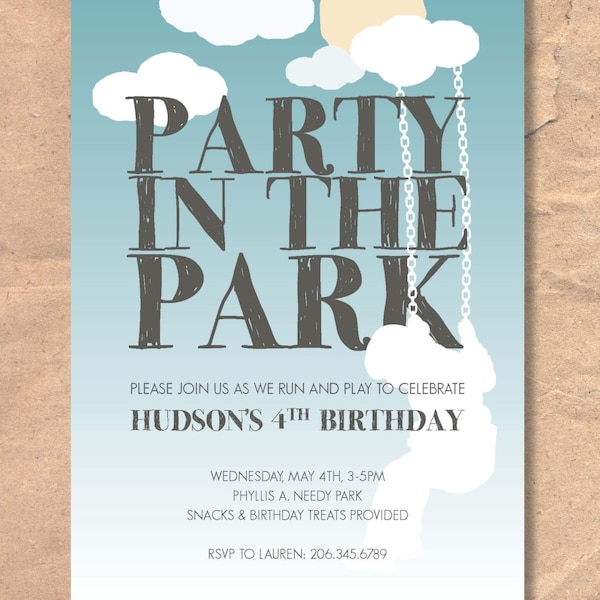 Printable Park Birthday Invitation: Party in the Park / Picnic