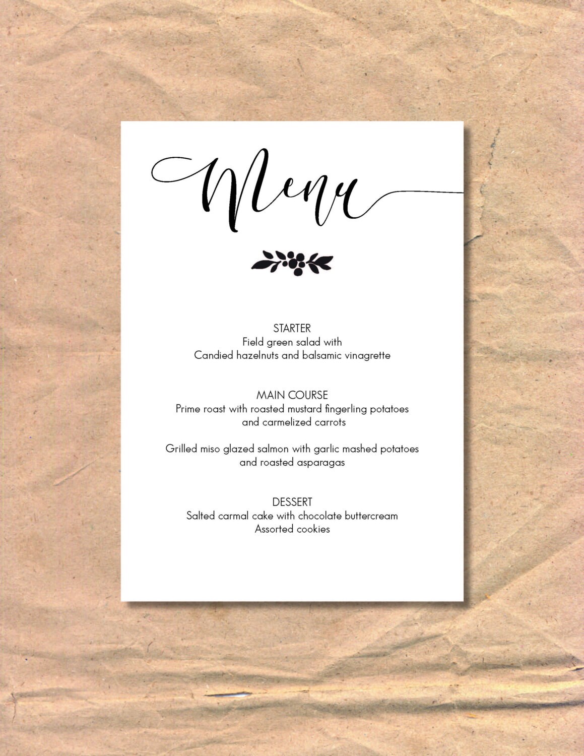 Instant Download / Editable / Printable Menu Card: Black and | Etsy