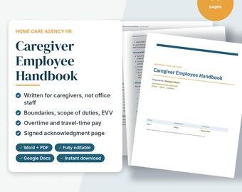 Caregiver Employee Handbook Template, Home Care Agency Employee Manual, Editable Word, Non Medical Home Care, HR Policies