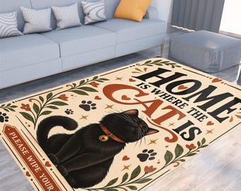 Vloermat voor kattenliefhebbers, Thuis is waar de kat is, Veeg je pootjes af (vilt)