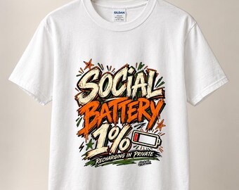 Social Battery 1% Shirt, Lustiges T-Shirt für Introvertierte, „Aufladen in Ruhe“-T-Shirt, Vintage Streetwear Grap