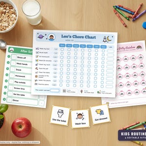 Kids Routine Chart Bundle, Editable Chore Chart, Potty Training Chart, Visual Schedule Cards, Reward Chart