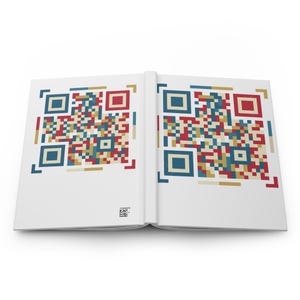 Caderno retrô com blocos de cores e código QR | Caderno de capa dura com linhas