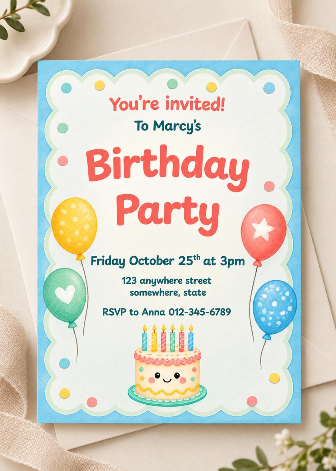 Editable Kids Birthday Invitation Template, Colorful Birthday Party ...