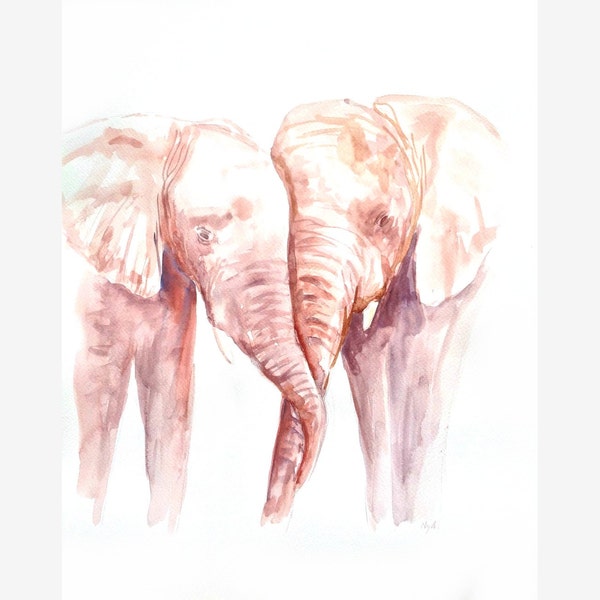 Elephant watercolor, friendship illustration watercolor painting, animal painting