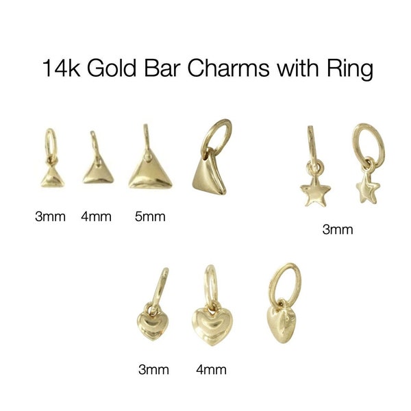 14k Gold Charms, Tiny Gold Charms, Triangle Charm, Heart Charm, Star Charm, Huggie Hoop Charms, Gift for Her