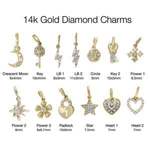 14k Gold Charms, Real Diamond Pave Charms, Heart Charm, Star Charm, Crescent Moon, Diamond Charm, Gift for Mom