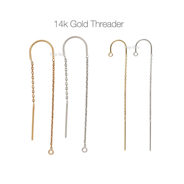 14k Gold U Threader Dangle Ear Wire, 14k Gold Threader Earring, Cable Chain, Sterling Silver Threader, Gold Filled Threader