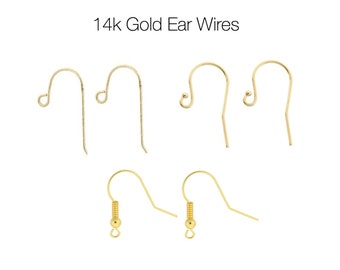 14k Gold Fish Hook Ear Wire, 8x5x15mm, 24 Gauge, Real 14k Gold Ear Wire