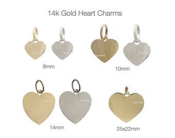 14k Gold Charms, 14k Gold Flat Plain Heart Charm, Solid Gold Charms, Gift for Her, Gift for Mom