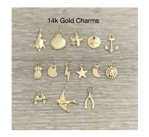 14k Gold Charms Gold Charms Gold Star Crescent Moon Shell Sun