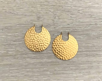 2 Brass Stampings, Earring Component, Hinged Earring, Hammered Textured Hoops