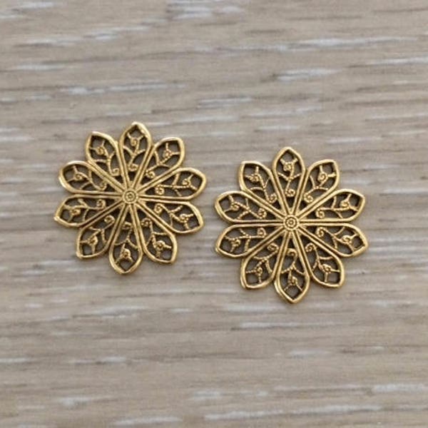 4 Filigree Flower Stamping, 20 mm, Gold Stampings, Brass Stampings