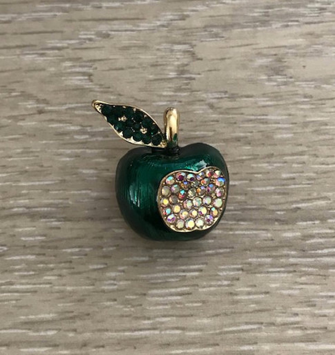 Rhinestone Enamel Green Apple Brooch Pin Shabby Chic Apple | Etsy