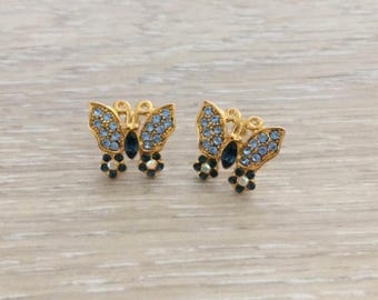 Butterfly Earring Studs, Gold Earrings, Rhinestone Earrings