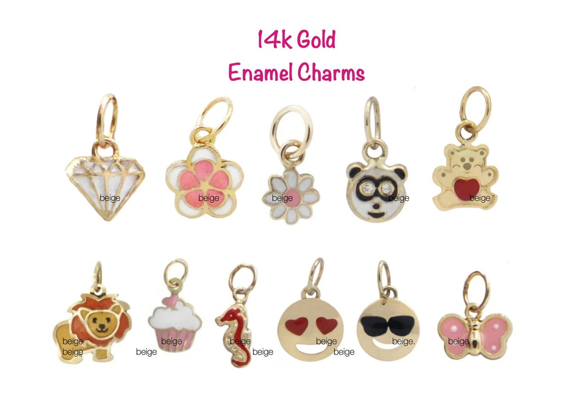 14k Gold Enamel Charms Gold Charms Gold Cherry Enamel Fruit Etsy