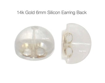 14k Gold Silicon Earring Back for Friction Post Stud Earring, Ear Nut, 6mm Silicon Earring Back