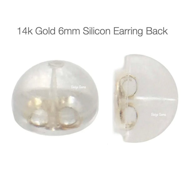 14k Gold Silicon Earring Back for Friction Post Stud Earring, Ear Nut, 6mm Silicon Earring Back