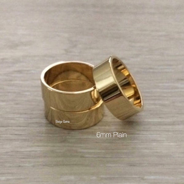 Cigar Band Ring, Wide Gold Ring, 6mm Gold Band, Solitaire Ring, Stack Ring, Wedding Band