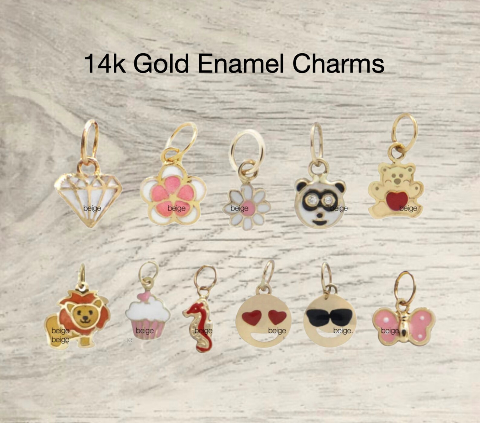 14k Gold Enamel Charms Gold Charms Gold Cherry Enamel Fruit Etsy