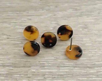 2 Acetate Earring, 11.5 Round Coin Disc Stud Earring, Tortoise Shell Earring, Flat Blank Round Earring