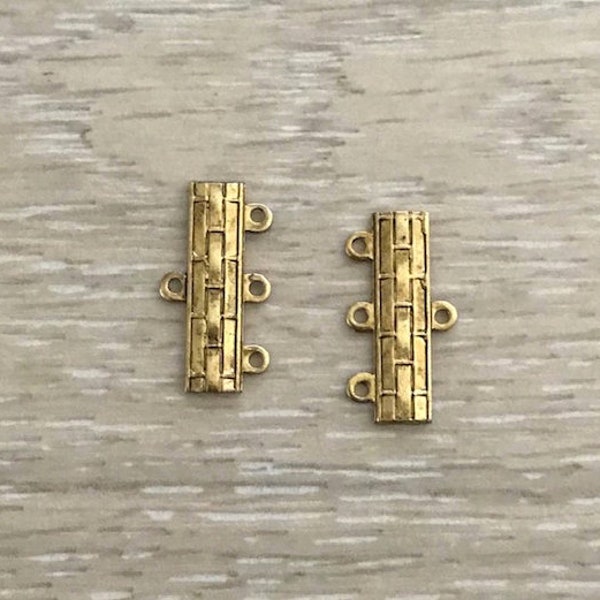 4 Gold End Bars, Gold Connectors, 3 Strand End Bars, Gold End Bars, Art Deco