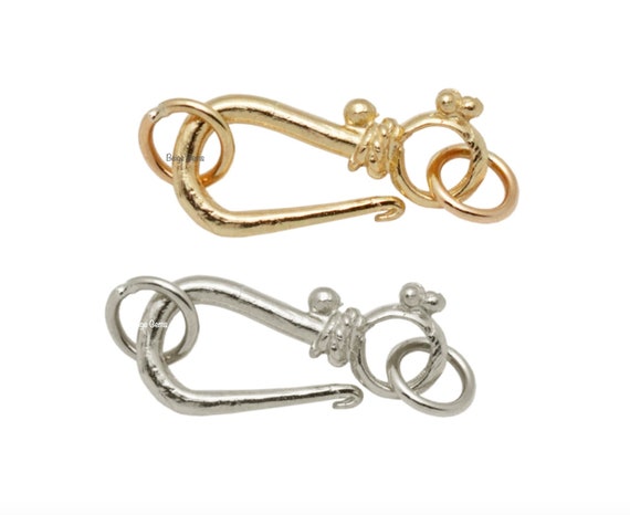 14k Gold Hook and Eye Clasp, Solid 14k Gold Clasp, Bali Style